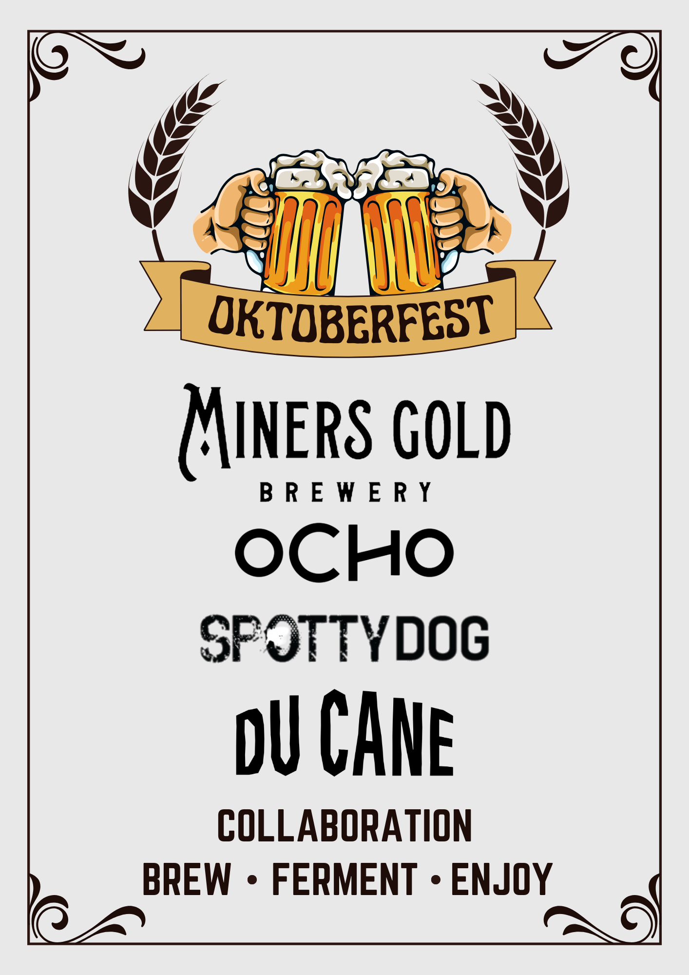 Poster for the Collaboration brew with Miners Gold Brewery, Ocho Beer, Du Cane Brewing and Spotty Dog Brewery