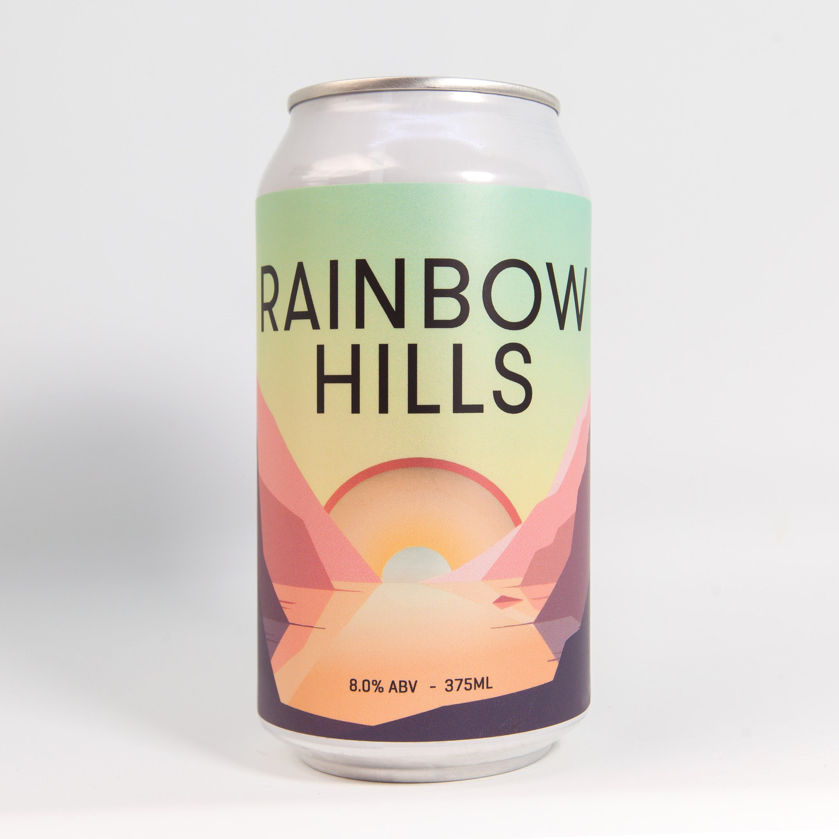 This is a photo of a can of rainbow hills Double IPA with a plain white background. 